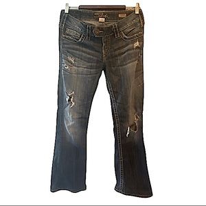 Silver Jeans distressed blue denim jeans/W27/L31 ‘Tuesday Bootcut’/EUC